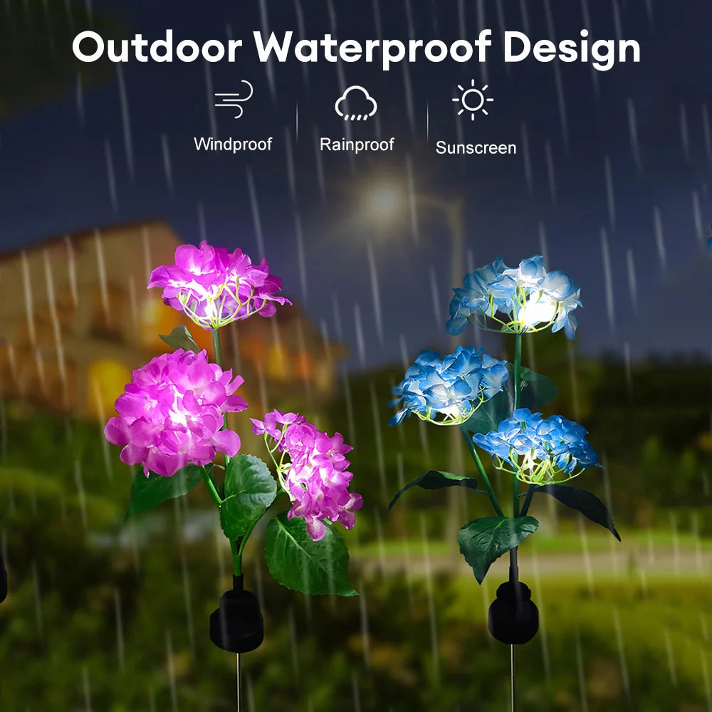 Hydrangea Rose Flower Solar LED Light Outdoor Waterproof Garden Light Simulation Flower Lamp Yard Landscape Lamp Patio Decor