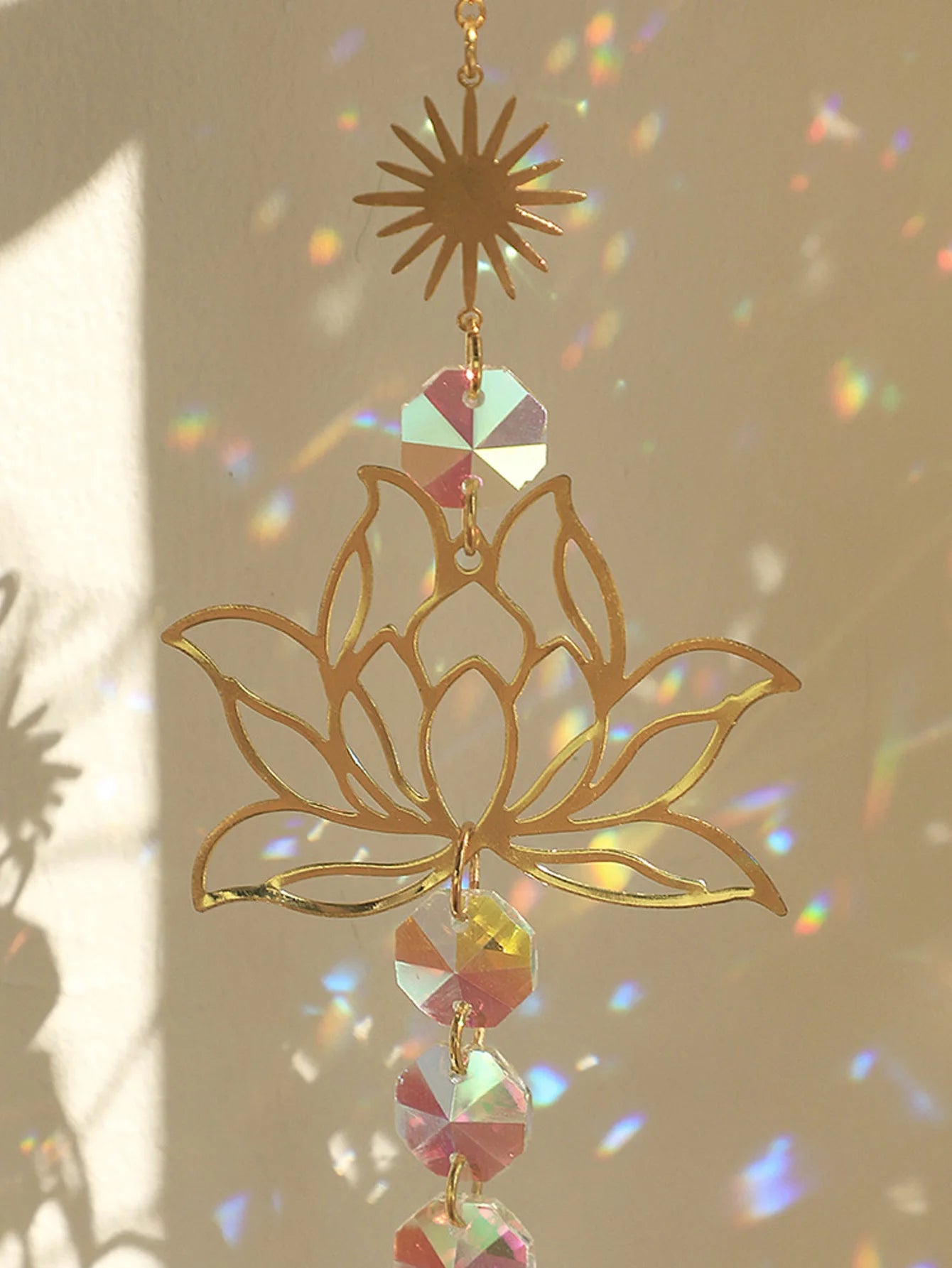 Golden Lotus Pendant Crystal Suncatcher