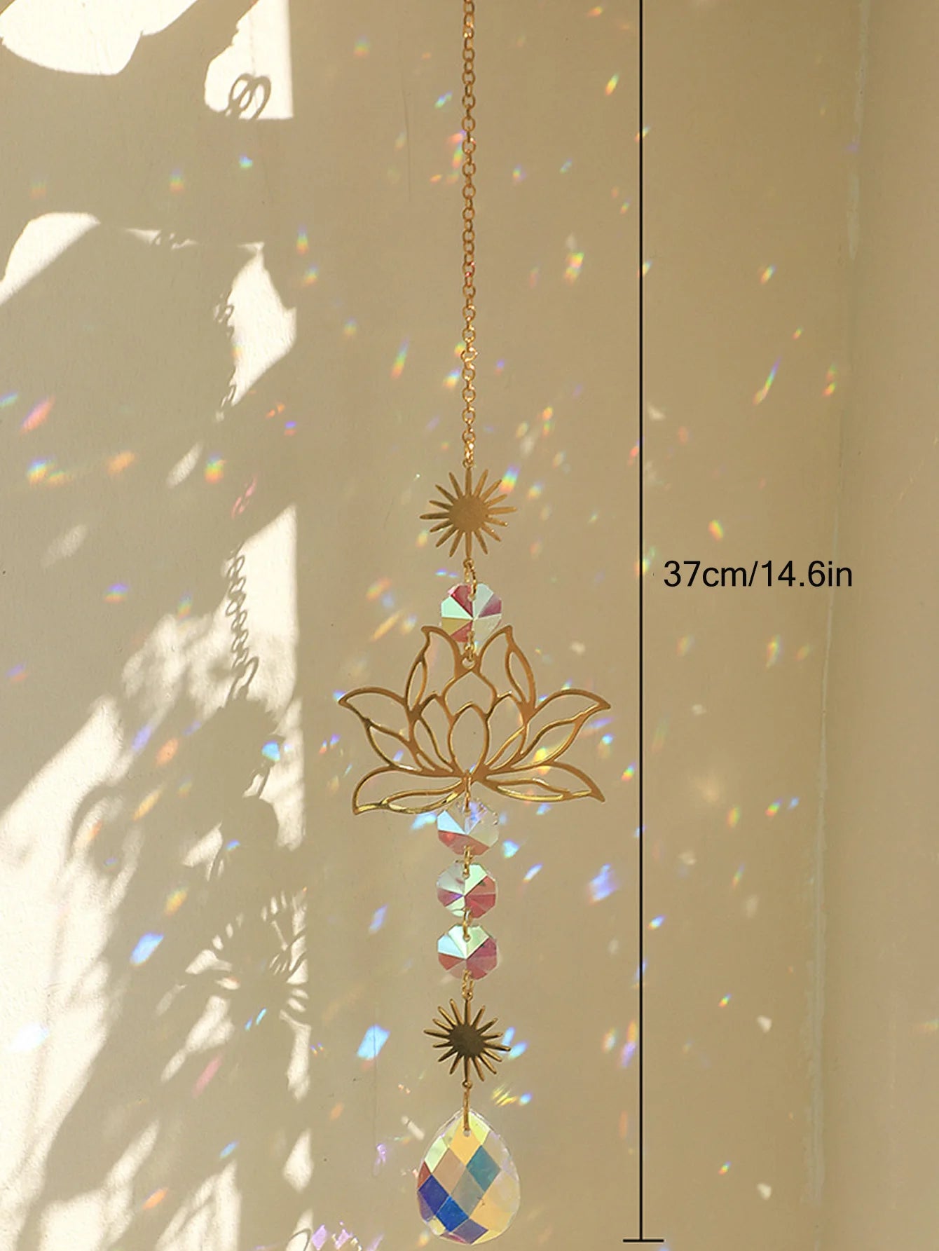 Golden Lotus Pendant Crystal Suncatcher