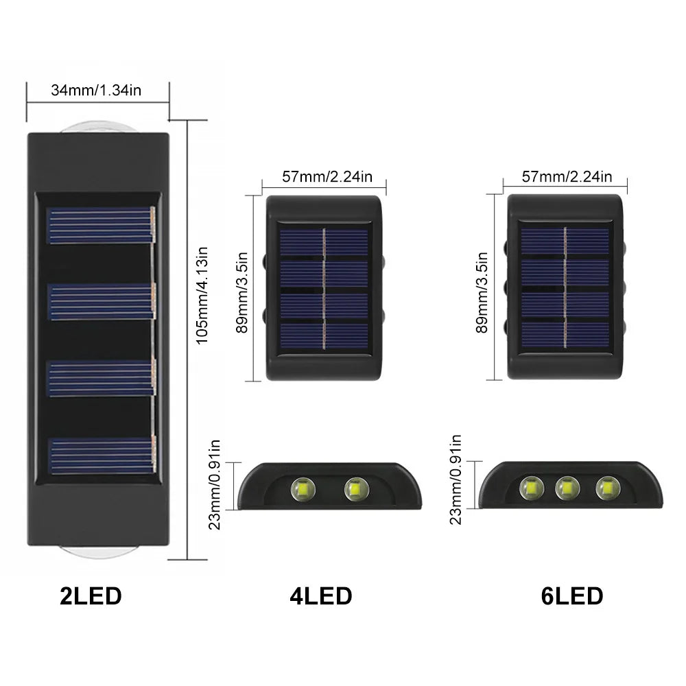 LED Solar Wall Lamp Outdoor Waterproof Up and Down Luminous Lighting Garden Landscape Lamp Stairs Fence Light Balcony Decor