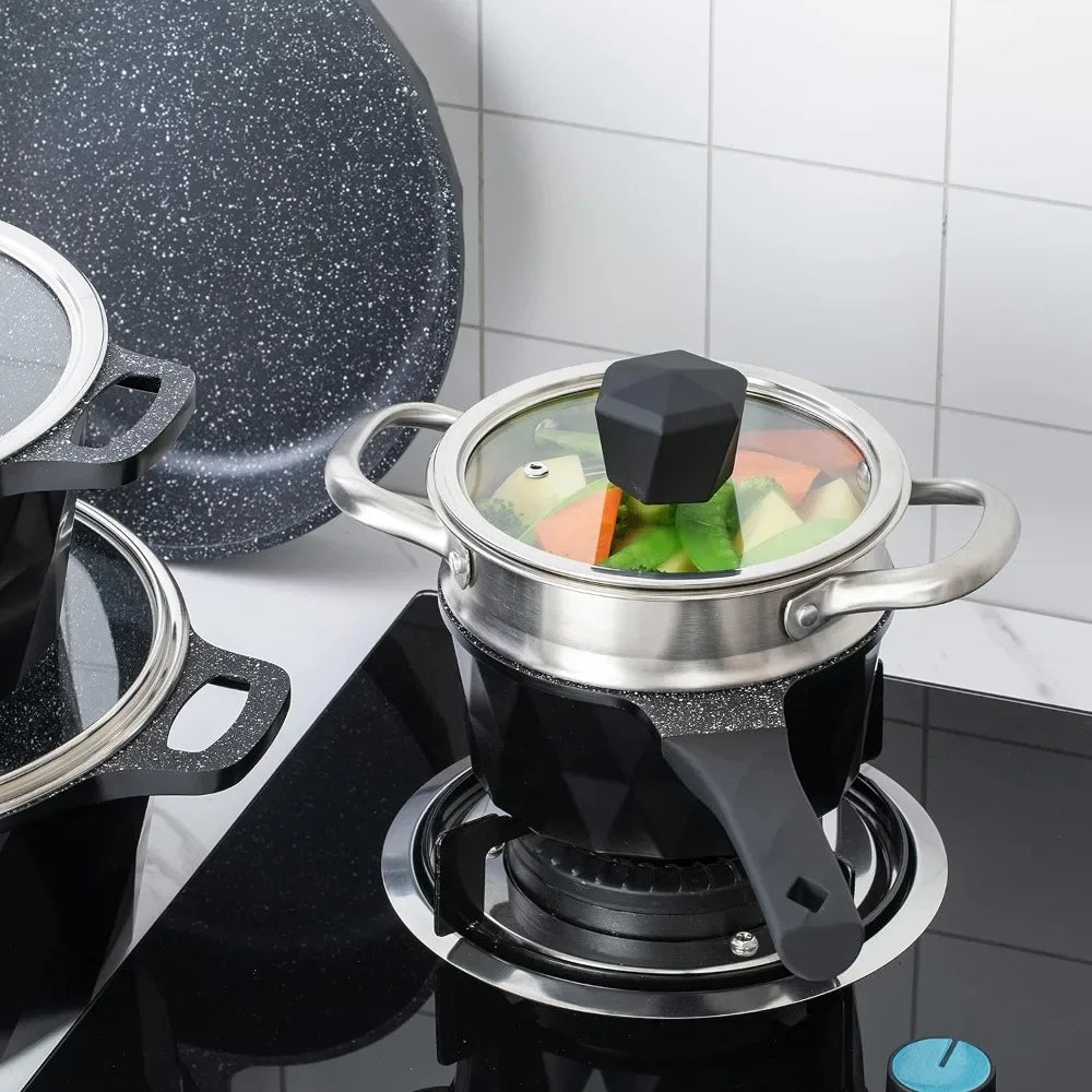 Induction Cookware Pots & Pans / BAKELITE Handles & Glass Lids